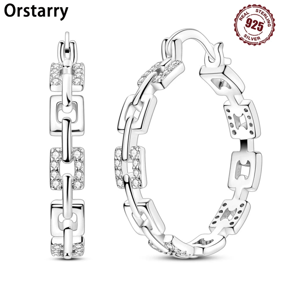 Orstarry S925 Sterling Silver Square Chain With Stone Inlaid Earrings Hoop Earrings F alternate view
