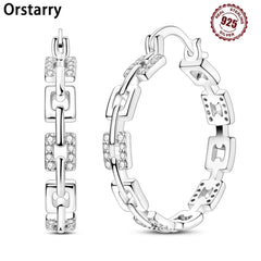 Orstarry S925 Sterling Silver Square Chain With Stone Inlaid Earrings Hoop Earrings F alternate view