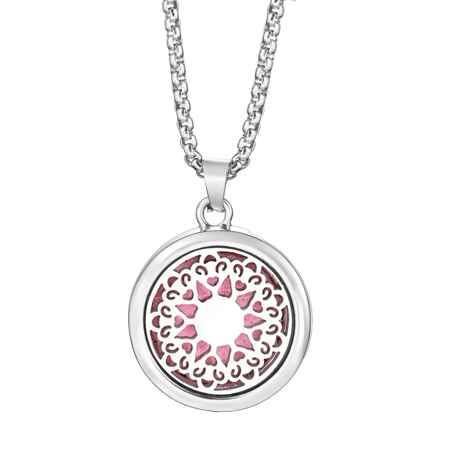 20mm Pattern Insert Perfume Pad Locket Necklace | Stainless Steel Aromatherapy Pend additional angle