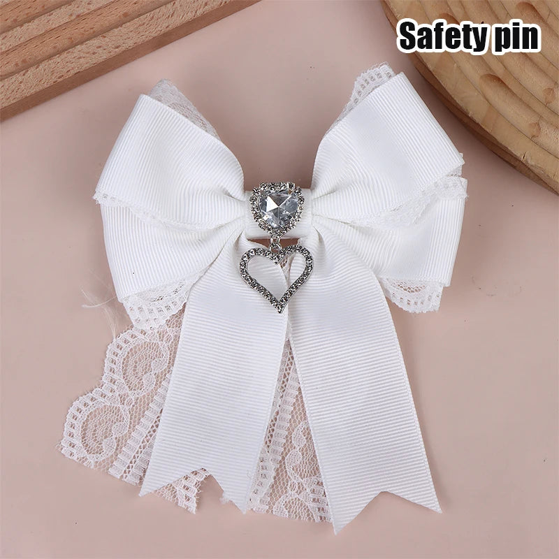 Women's Lace Bow Tie Brooches Hairclip Heart Shape Rhinestone Pendant Lolita Skirt Ac alternate view