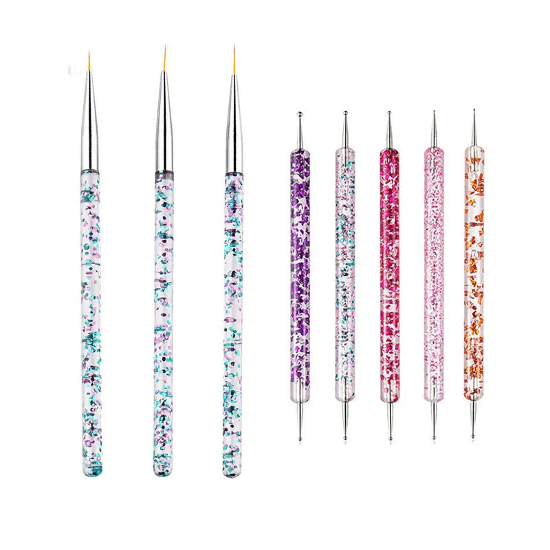 5/20Pcs Nail Art Brush Design Tip Painting Drawing Carving Dotting Pen FlatFan Liner Acr detail view