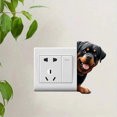 Cute Peeking Dog Animal Light Switch Phone Wall Stickers | Cartoon Decals for Home Dec close-up view