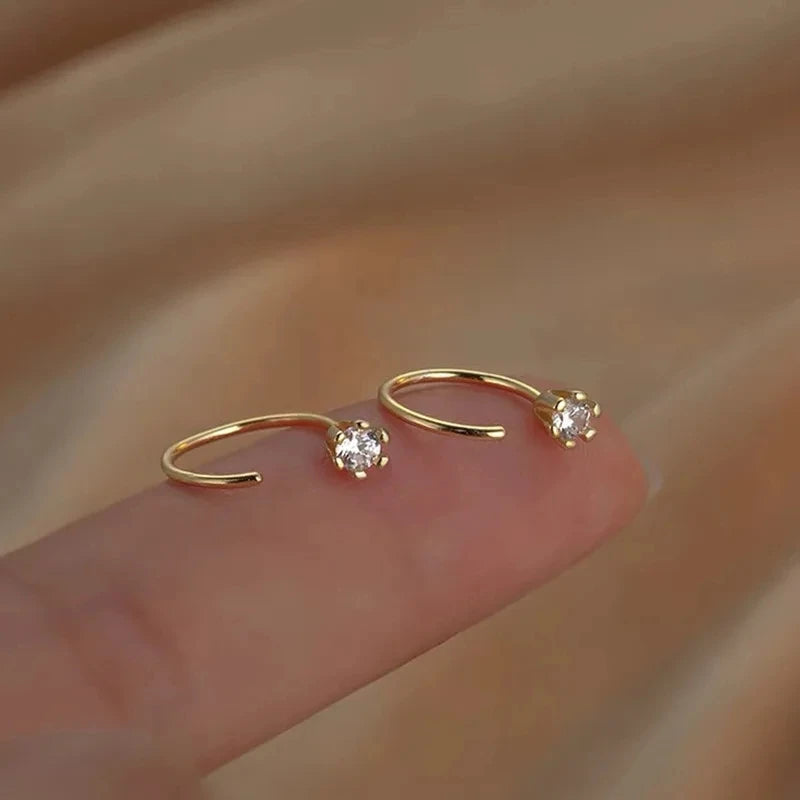 Simple Fashion Zircon Star Moon Mini Earrings for Women Cute Korean Planet Asymmetric alternate view
