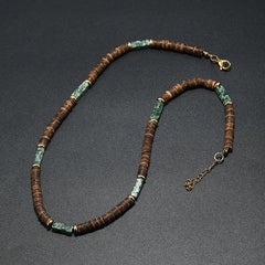 Vintage Boho Natural Stone Necklace for Couples | Brown Coconut Shell Bead Choker detail view