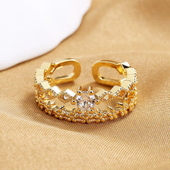 VENTFILLE 925 Sterling Silver Flower Lace Ring Korean Fashion Opening Inlaid CZ Adjust close-up view