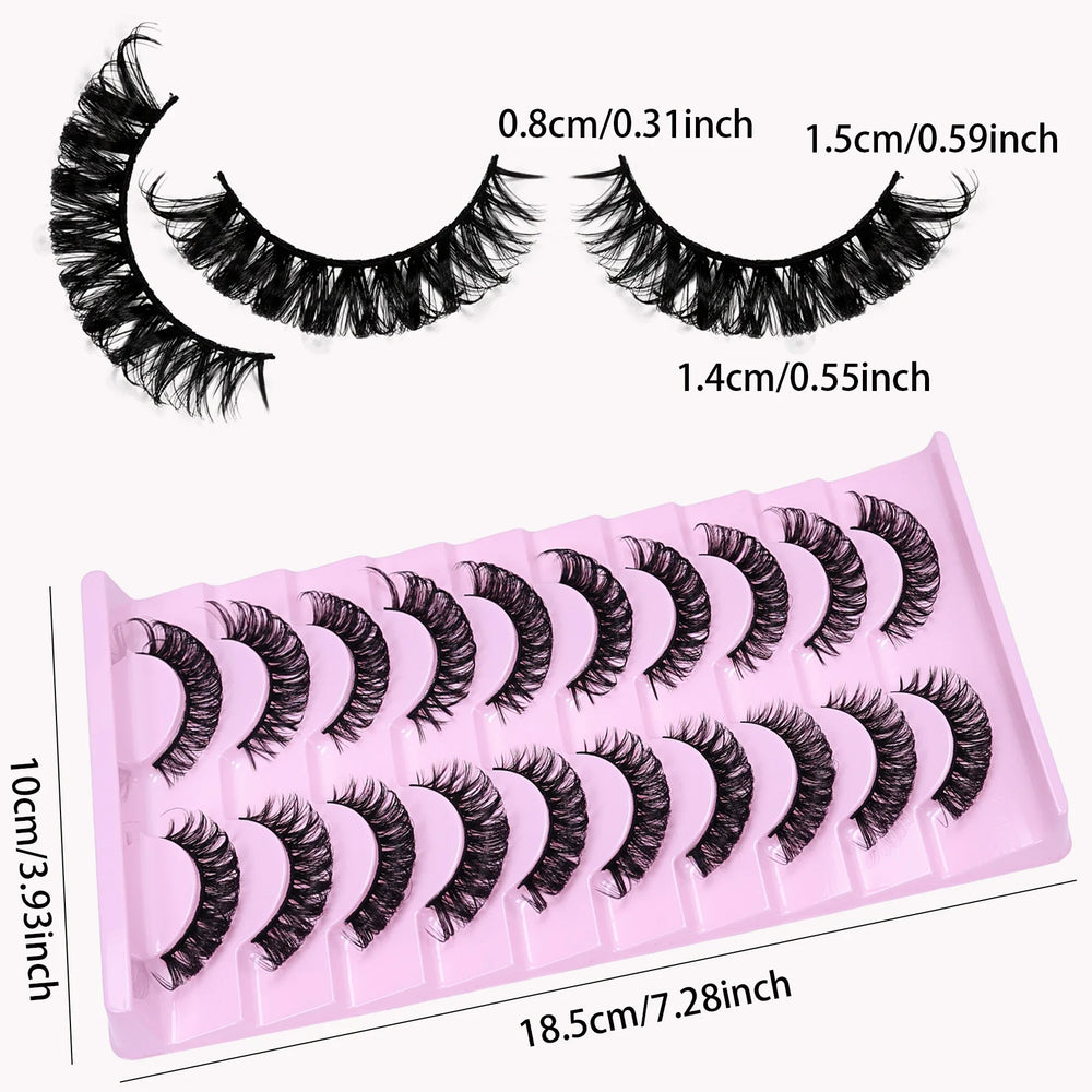 10 Pairs D Curl Russian Strip Lashes | Fluffy Volume False Eyelashes for a Dramatic Ca close-up view