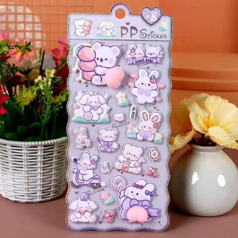 3D Cartoon Stress Relief Stickers | Soft PP Rabbit Bear Dog Decor alternate view