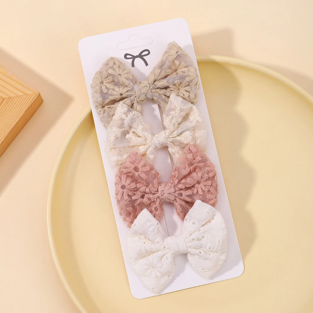 4Pcs/Set Sweet Hair Bows Hair Clip Children Lovely Bowknot Hair Pins for Baby Girls Hair Accessories Print Hollow Hairgripe Gift