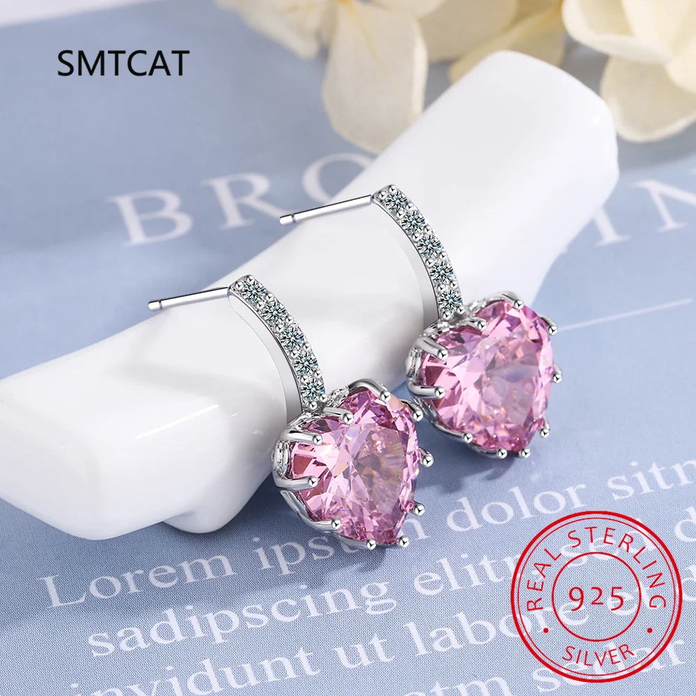 Heart Genuine Natural Garnet Red Ruby 925 Sterling Silver Stud Earrings for Women Fash close-up view