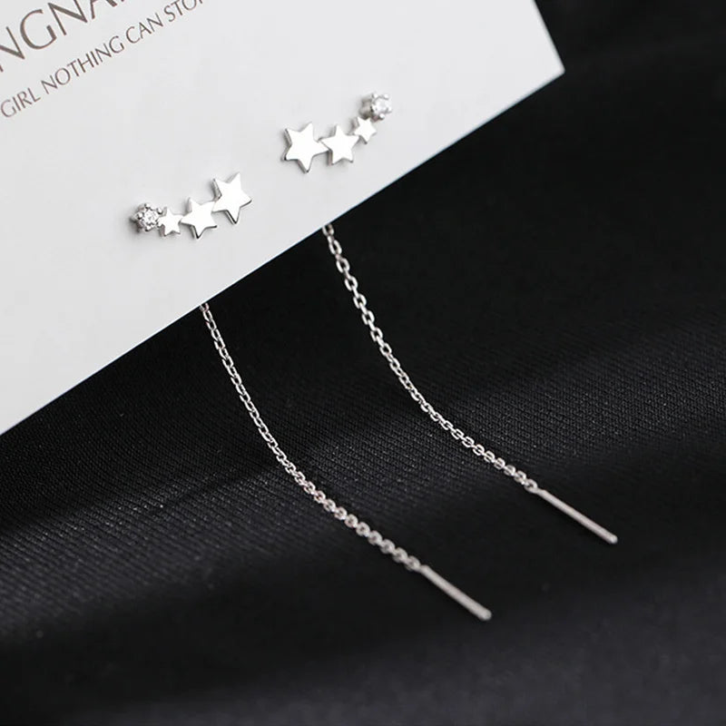 EVISPOL New Design Star Long Tassel Earrings for Women Fashion CZ Dangle Stud Earri additional angle