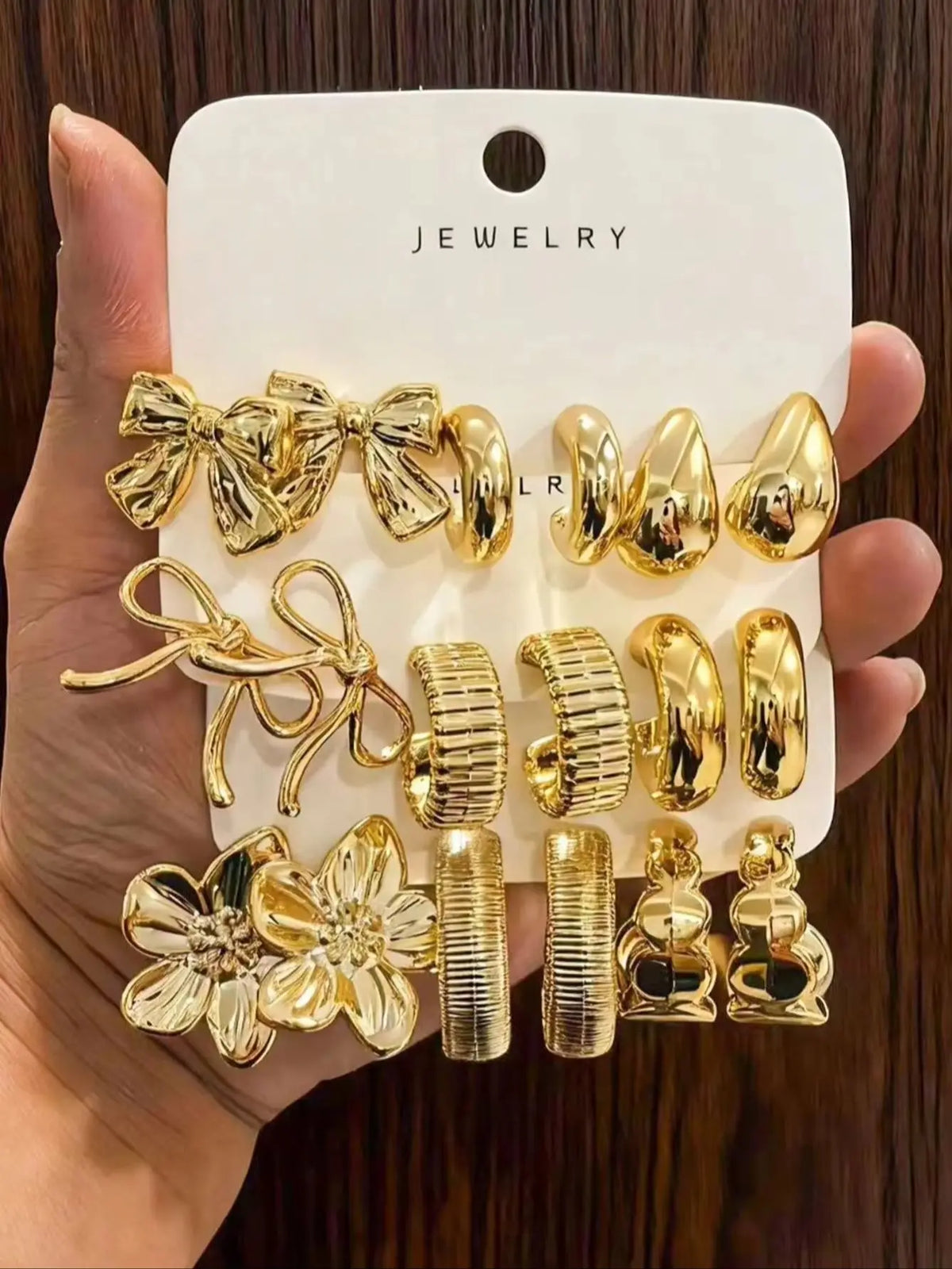 12pcs Fashionable Lightweight CCB Smooth Flower, Bow, Heart Shaped Earring Set, Sui additional angle