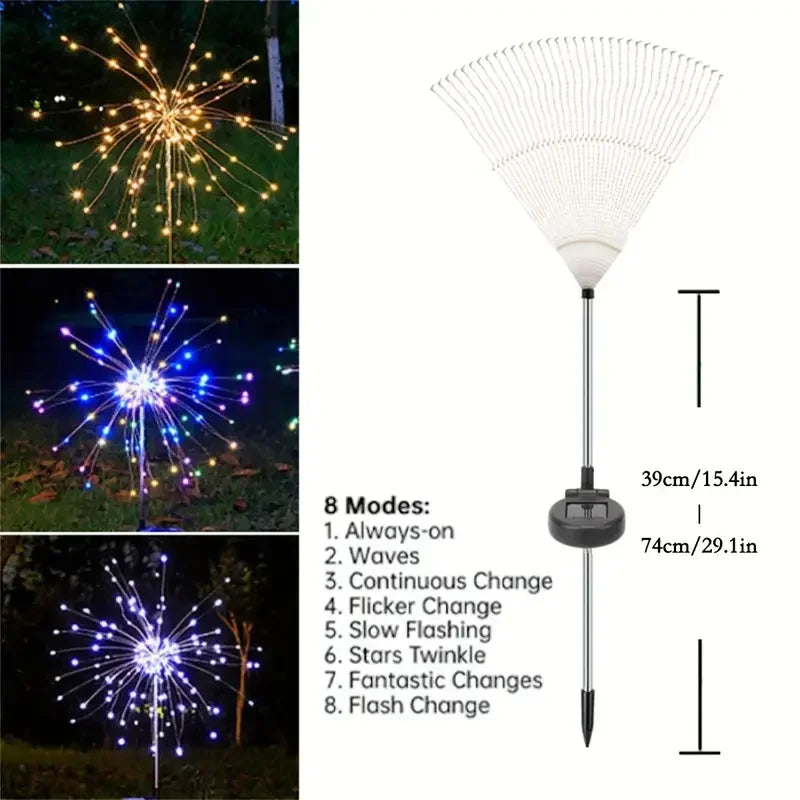 Fireworks Lights Outdoor Waterproof Solar Garden Lights 8 Lighting Modes close-up view