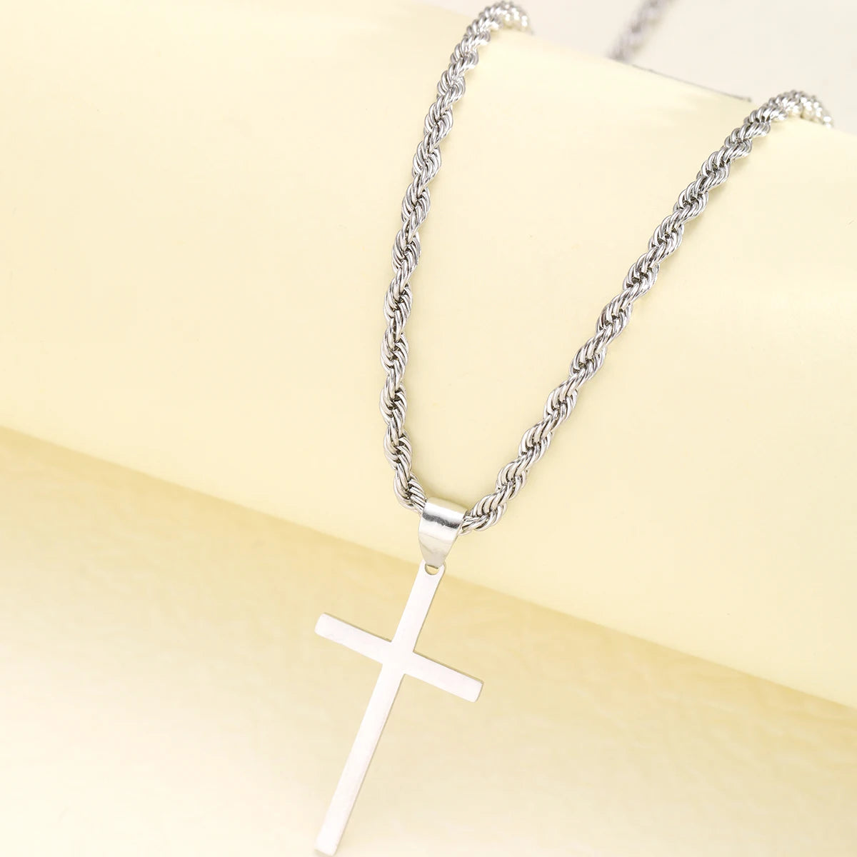 New Stainless Steel Cross Pendant Necklace for Men Women Minimalist Gold Color Jewelr lifestyle view
