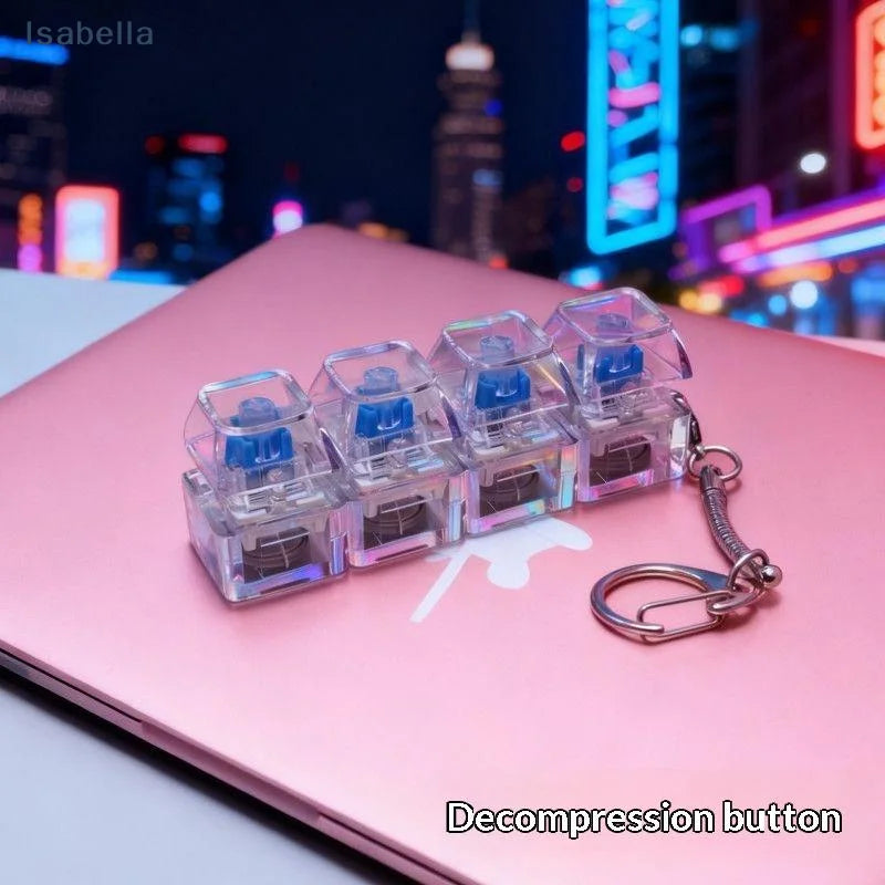 ♥4-Key LED Light Up Mechanical Keyboard Keychain, Fidget Clicker Keyring with RGB B additional angle