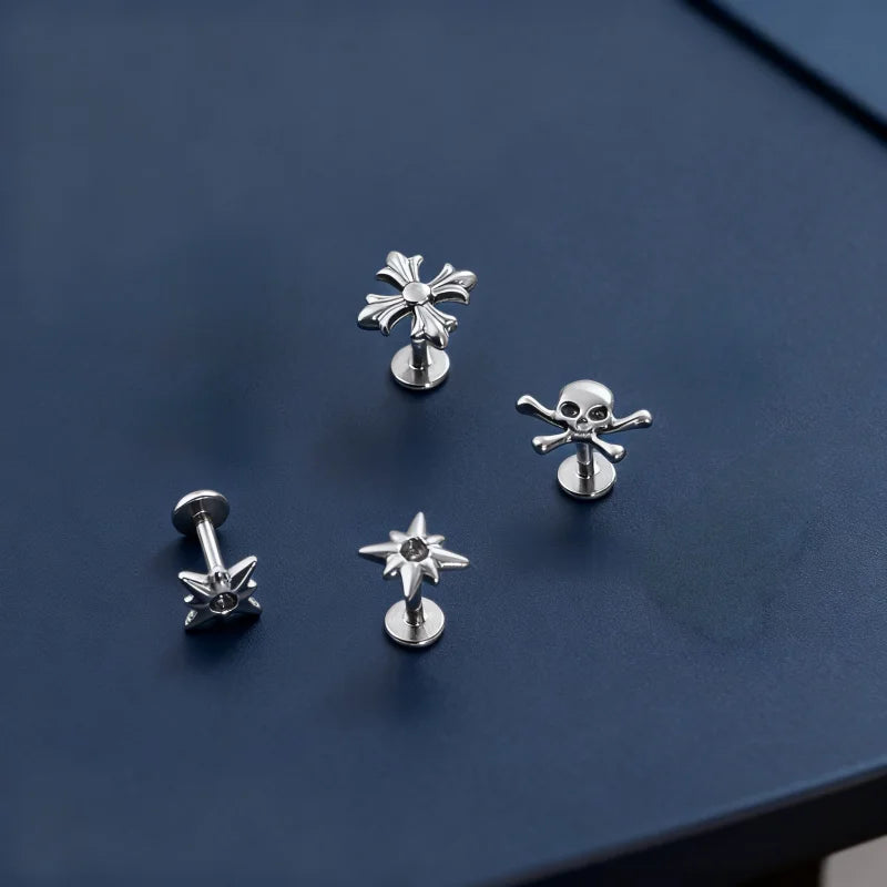 G23 Titanium Cross Lip Piercing 16G Gothic Skull Labret Tragus Helix Cartilage Nose additional angle