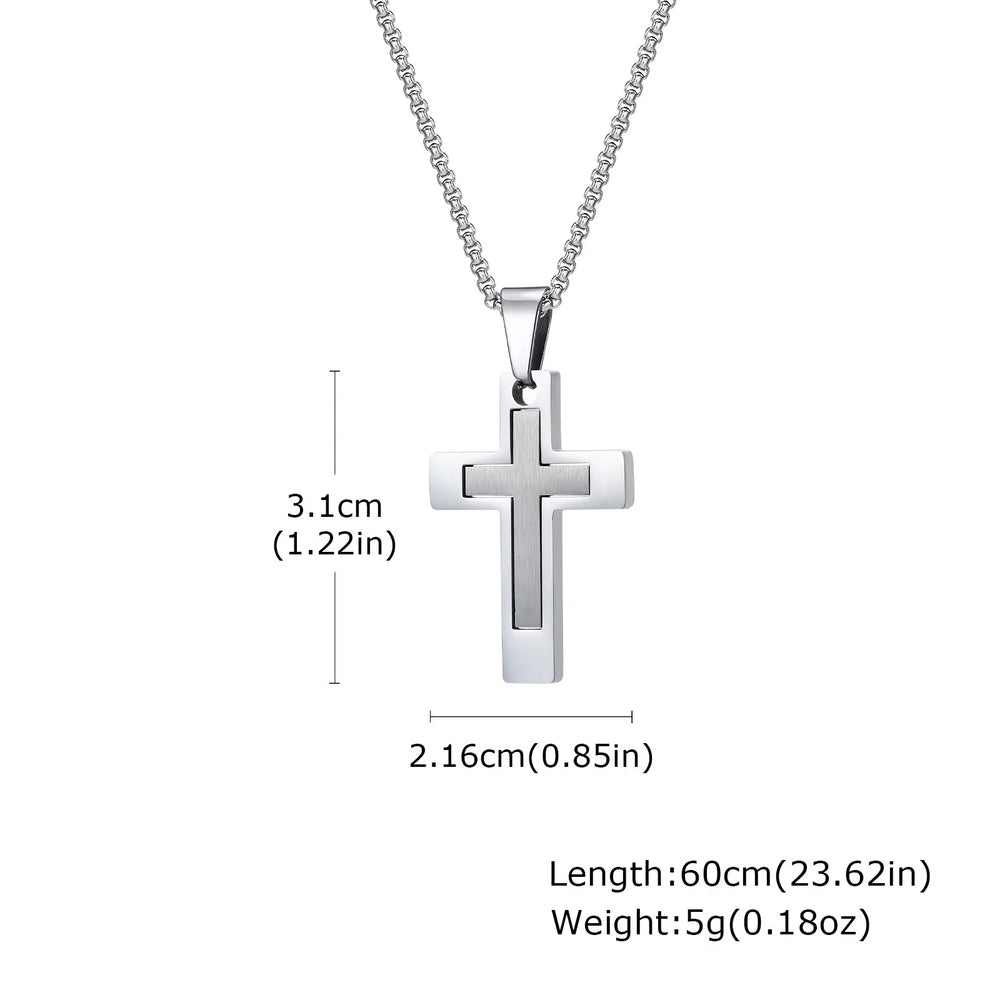 Plain Cross Necklace for Men and Boys | Stainless Steel Silver Tone Religious Jewel additional angle