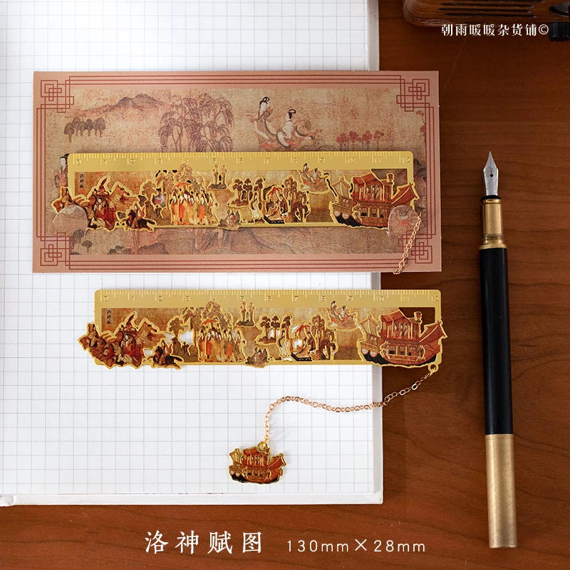 Chaoyu Ancient Style Famous Paintings Metal Bookmark Classical Chinese Style Book Page close-up view