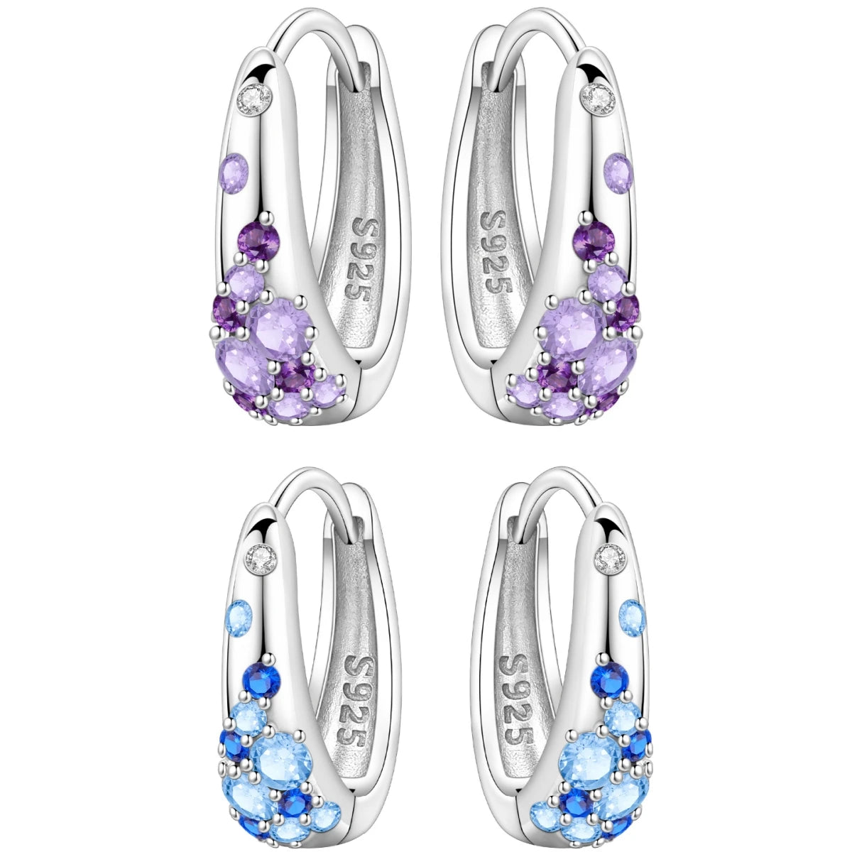 PANPOKI S925 Sterling Silver Purple Zircon Series Earrings Hoop Earrings For Women Je alternate view