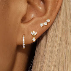 3PCS Luxury Star Pendant Piercing Earrings Set For Women Stainless Steel Zircon Punk Ear Studs Earri