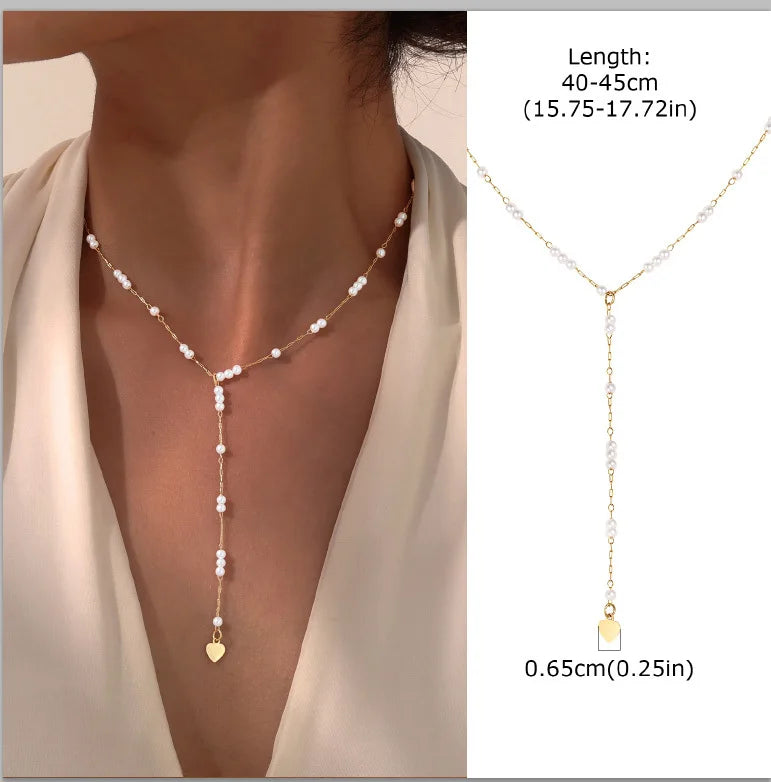 Stainless Steel Lariat Necklace Gold Plated, Dainty Long Necklace Laryered Necklaces alternate view