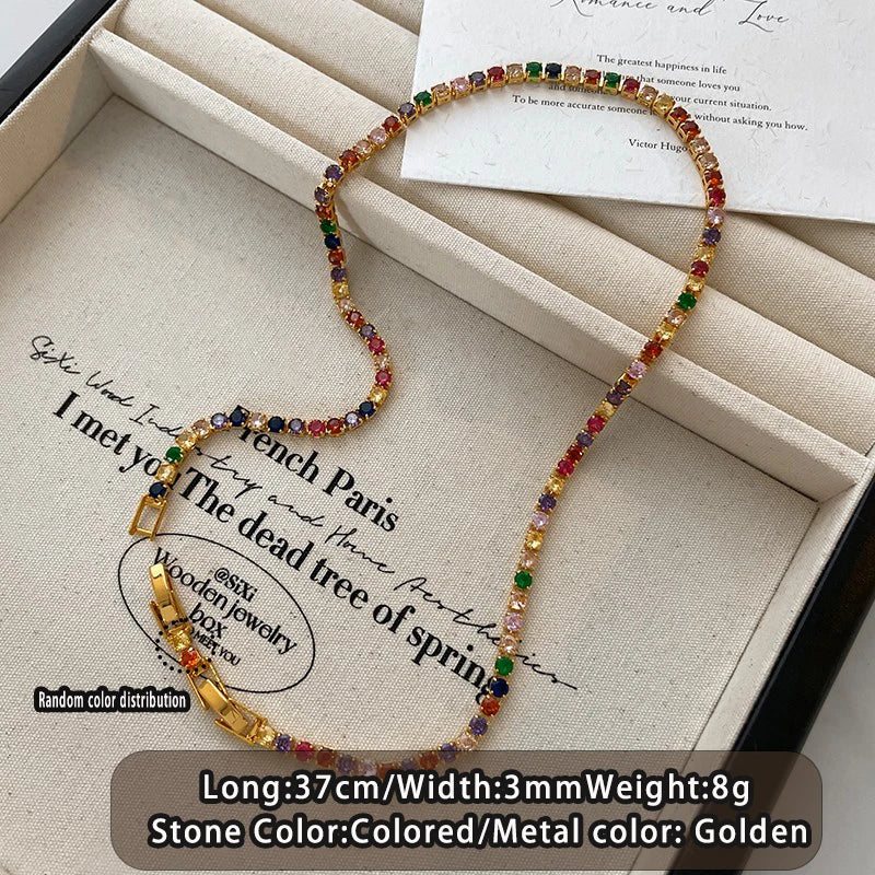 Dopamine Colored Zircon Collarbone Chain | Gold Colour Women's Trend Necklace alternate view