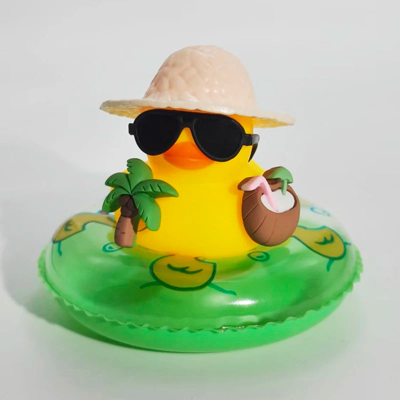 New! Car Dashboard Ornaments Summer Little Yellow Duck Coconut Skateboard Hat Rubber Squeeze Duck Cute Car Decoration