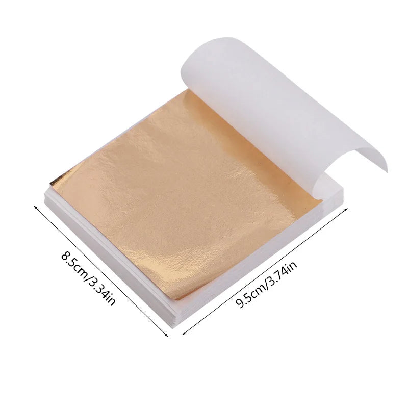100Pcs Imitation Gold Foil Paper Leaf Sheets for Gilding Funiture Lines Wall Craft additional angle
