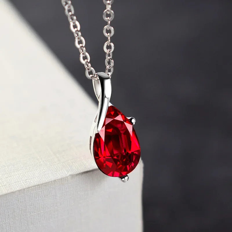LiHong S925 Sterling Silver Necklace Angel Tears Crystal Blue Topaz Pendant Necklace for detail view