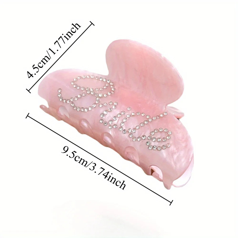 Elegant Shinning Rhinestone Bride Letter Big Acetate Hair Claw Clips for Women Whit additional angle