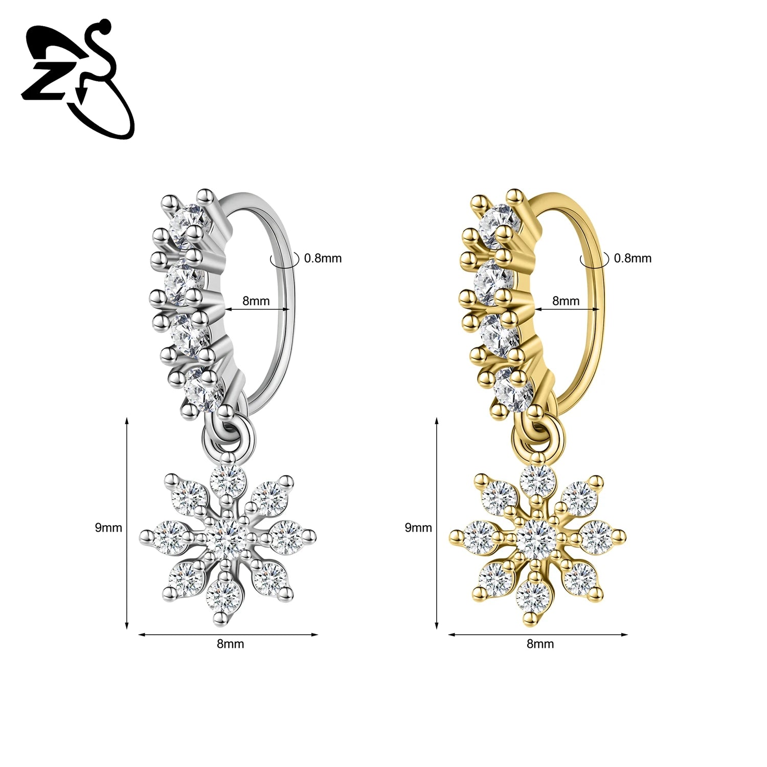 ZS 1 Piece 20G Trendy Hoop Nose Rings Women Moon Star Flower Pendant Septum Piercing E close-up view