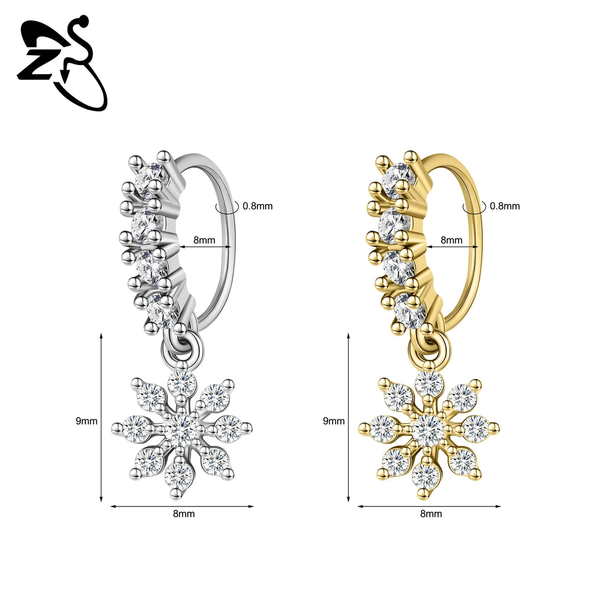 ZS 1 Piece 20G Trendy Hoop Nose Rings Women Moon Star Flower Pendant Septum Piercing E close-up view