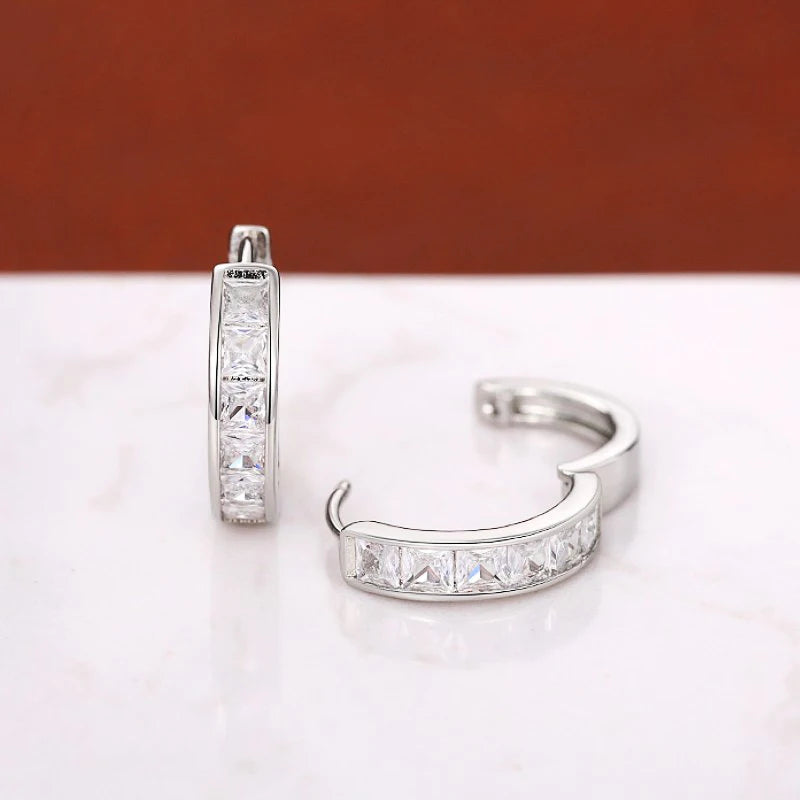 Huitan Hoop Earrings with Princess Cubic Zirconia Exquisite Ear Circle Earrings for Wome detail view
