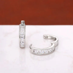Huitan Hoop Earrings with Princess Cubic Zirconia Exquisite Ear Circle Earrings for Wome detail view