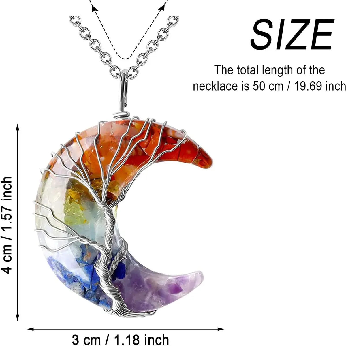 Tree of Life Necklace Wire Wrapped Crescent Moon Stone Pendant Necklaces 7 Chakra H additional angle