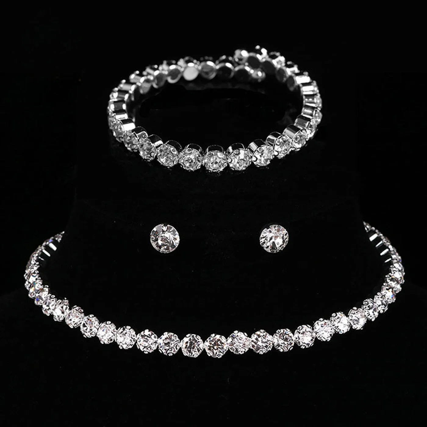 Light Luxury and Minimalist Rhinestone Necklace, Earrings, and Bracelet Are Suitabl additional angle
