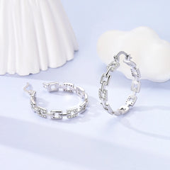 Orstarry S925 Sterling Silver Square Chain With Stone Inlaid Earrings Hoop Earrings For detail view