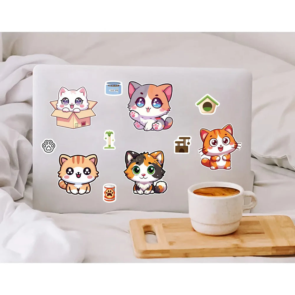 8 Pcs Cute Kitten Dress-Up Stickers | Cartoon Puzzle Toy and Waterproof Decals for additional angle