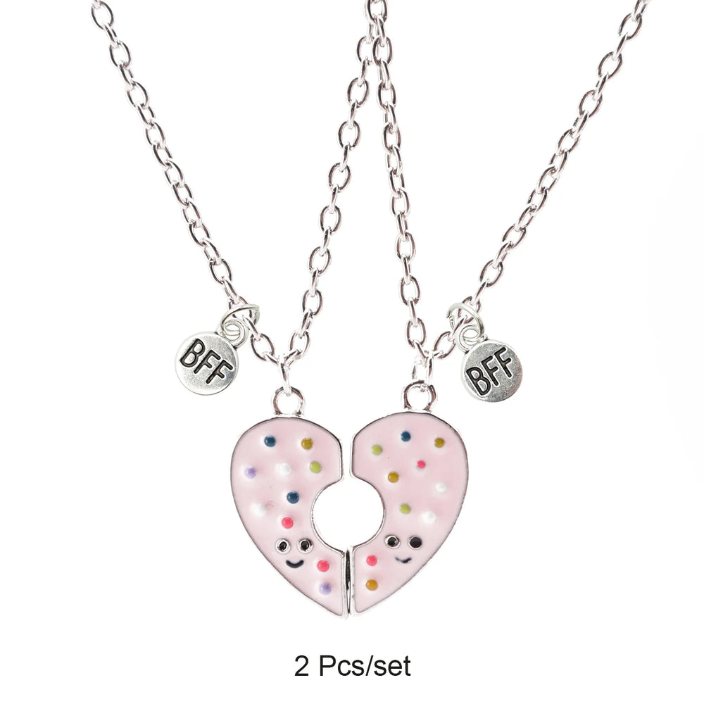 Broken Heart Best Friends Pendant Set | Magnetic Adjustable Lover Necklace for Women close-up view