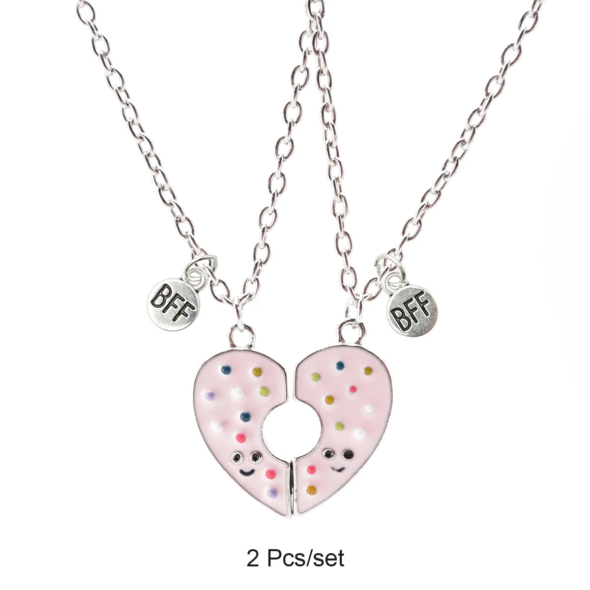 Broken Heart Best Friends Pendant Set | Magnetic Adjustable Lover Necklace for Women close-up view