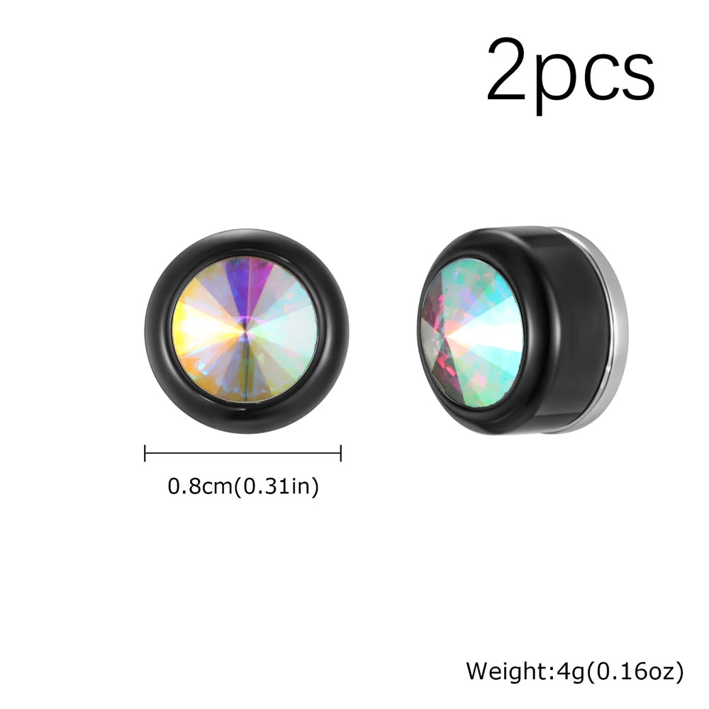 Magnetic Zircon Stud Earrings for Men,8mm Hypoallergenic Stainless Steel Non-Pierced Cli detail view