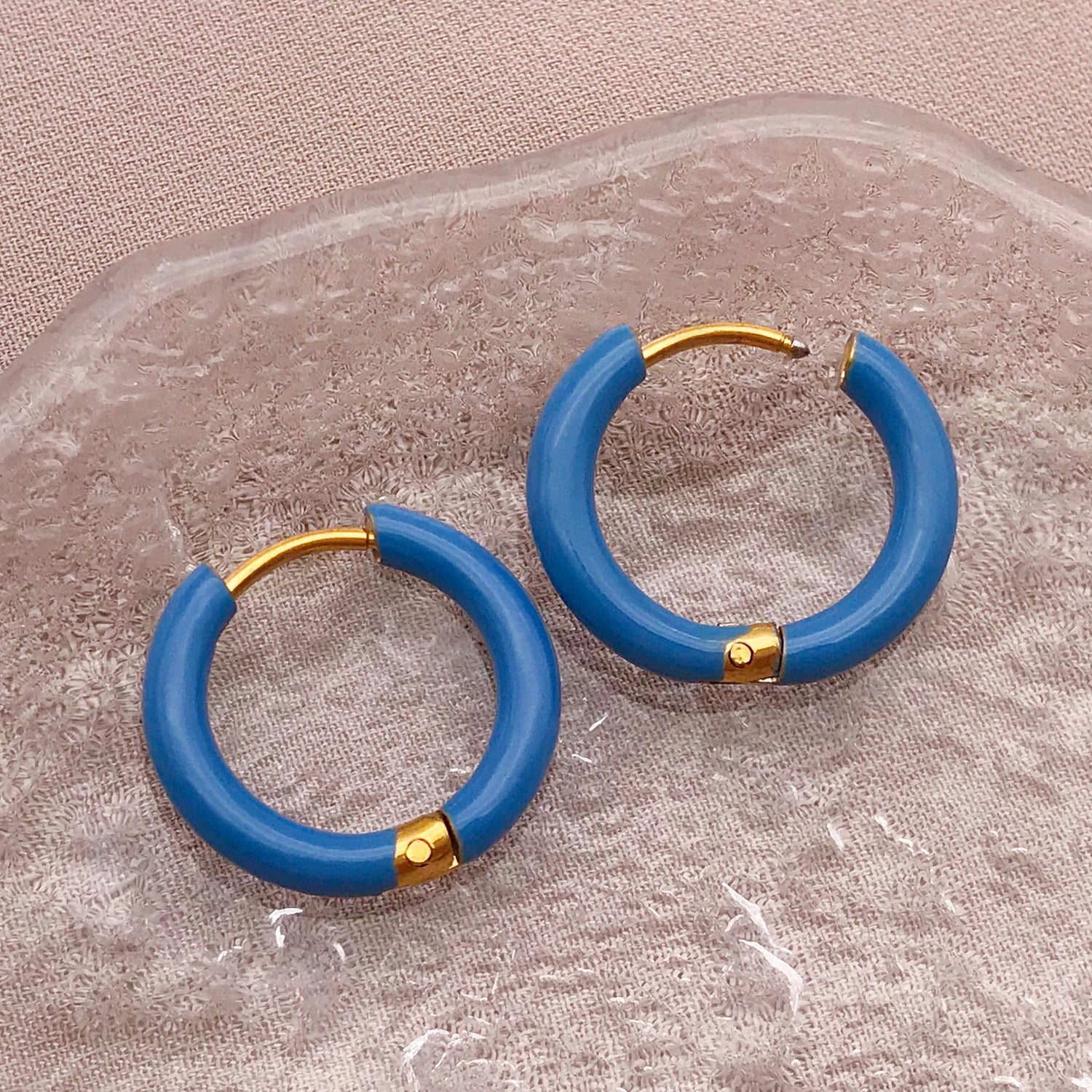 2pcs Candy Color Enamel Hoop Earrings | Sweet Summer Stainless Steel Jewelry lifestyle view