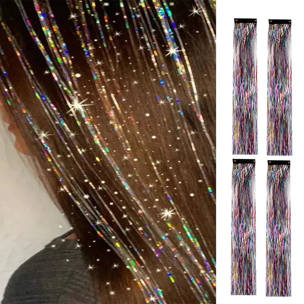 4 Pcs Hair Tinsel Clip Hair Tinsel Kit Glitter Fairy Tinsel Hair Extensions Colorful Heat Resistant Party Festival Accessories