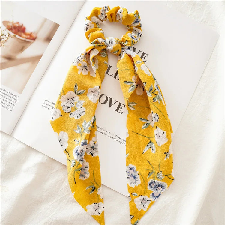 Fashion Leopard Print Bow Satin Long Ribbon Ponytail Scarf Hair Tie Scrunchies Women alternate view