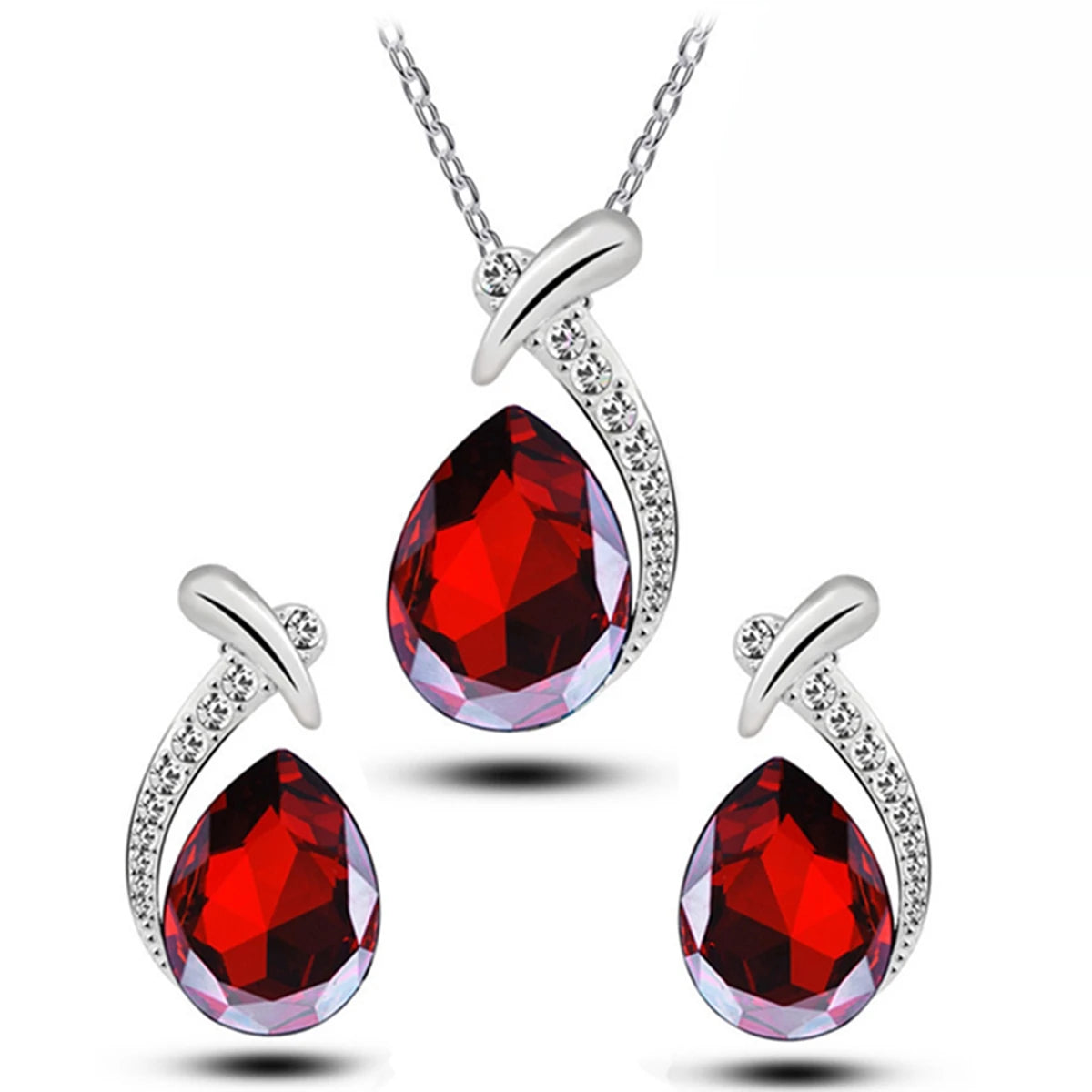 Fashion Silver Color Necklace Earrings Cubic Zirconia Jewelry Sets Elegant Crystal Zir close-up view