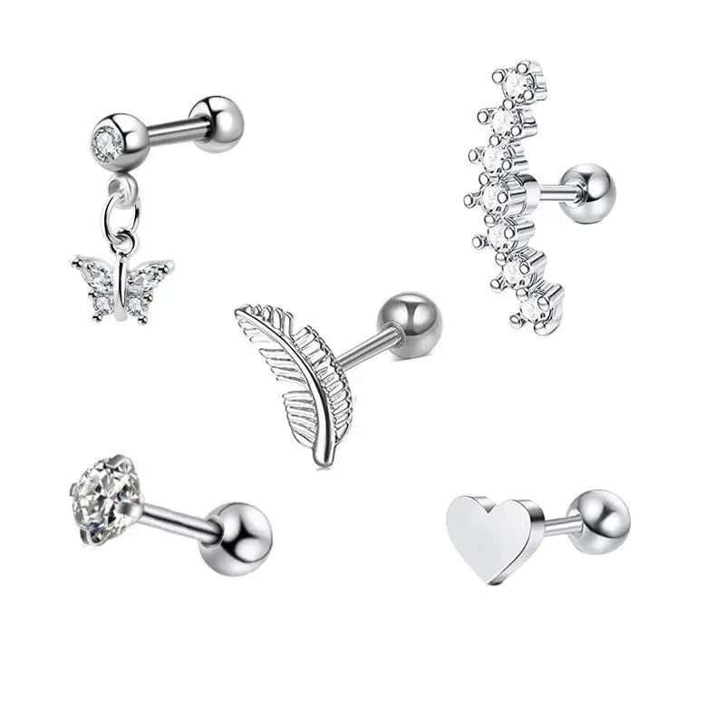 5PCS Heart Tragus Piercing Stud Earring Set Small Lobe Stud Earrings Cartilage Pierci lifestyle view