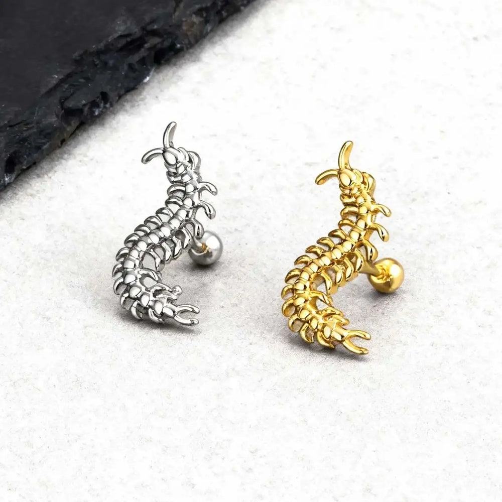 Strange Centipede Stud Earrings Punk Hip Hop Metal Jewelry for Men And Women Unique Gothic Piercing