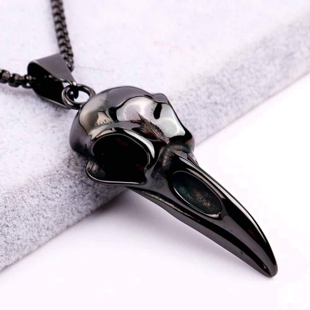Viking Crow Skull Pendant Necklace | Stainless Steel Punk Jewelry for Men and Women additional angle