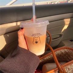 【Q】Water Bottle For Coffee Juice Milk Tea Kawaii Plastic Cold Cups With Lid Straw Por alternate view