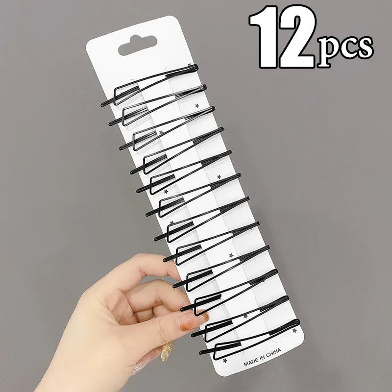 3/12Pcs Black Hair Clips Bobby Pins Wavy Hairpins Metal Barrettes Invisible Wave Hair lifestyle view