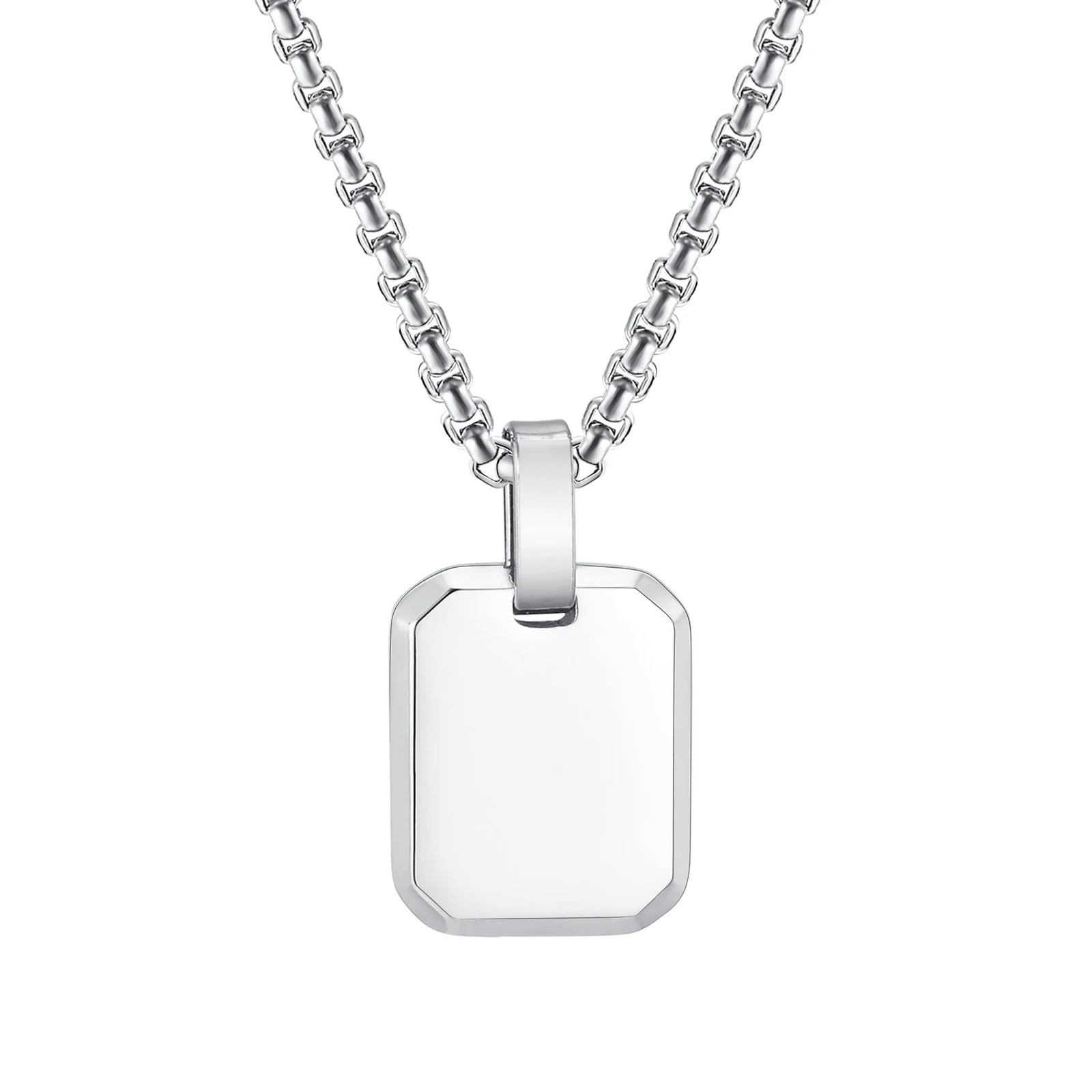 Engrave Square Necklace Personalized Tag ID Pendant, Stainless Steel Gold Plated Jewel close-up view
